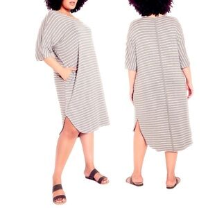 Zim & Zoe 20W (1X) Gray Strip Knit Pocket Hi Lo Midi Dress 4A01.4